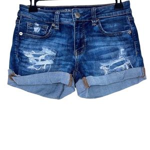 American Eagle Outfitters Distressed Midi Super Stretch X Shorts